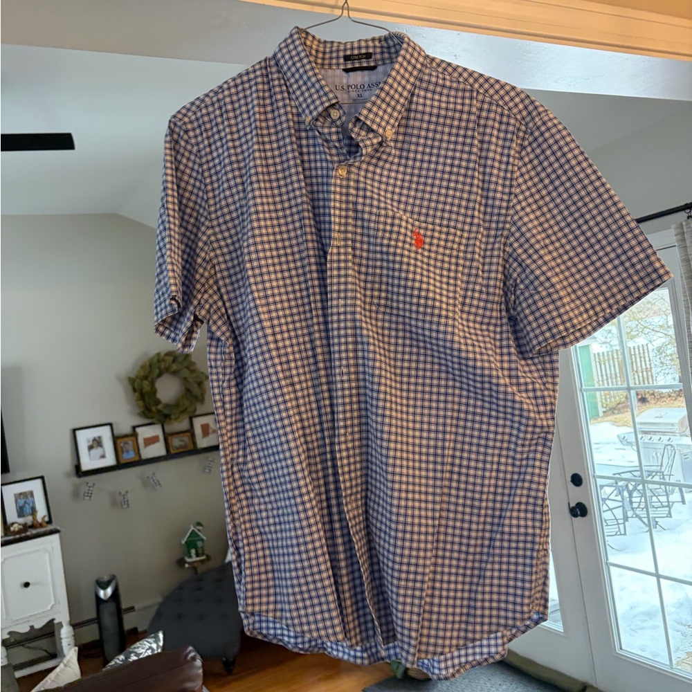 U.S. Polo Assn. Blue and White Checkered Men's Shirt button down great shape